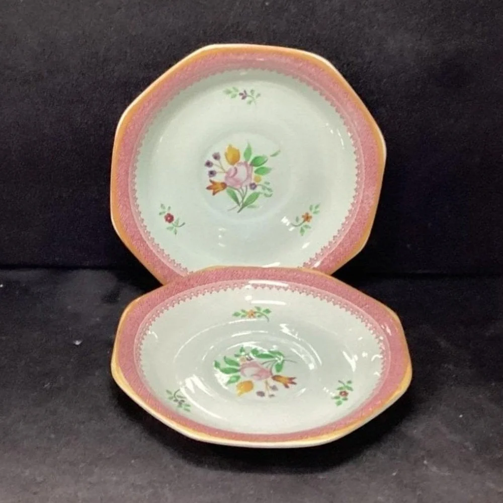 Adams Calyx Ware Lowestoft Dessert Plates, Set of 2 Hand-Painted Fruit Tableware
